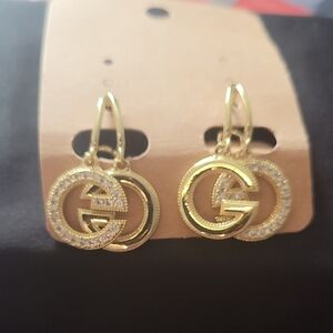 Goldtone And Rhinestone Logo Earrings